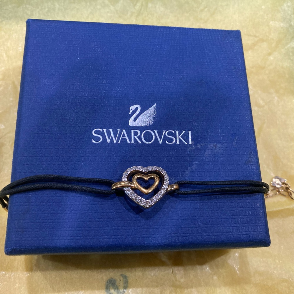 NIB Swarovski Gold Black Corded Heart Bracelet